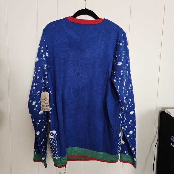 Ugly Christmas Sweater Snowman 3D Adult Size Large Light Up Jolly Sweaters Works - Picture 4 of 10